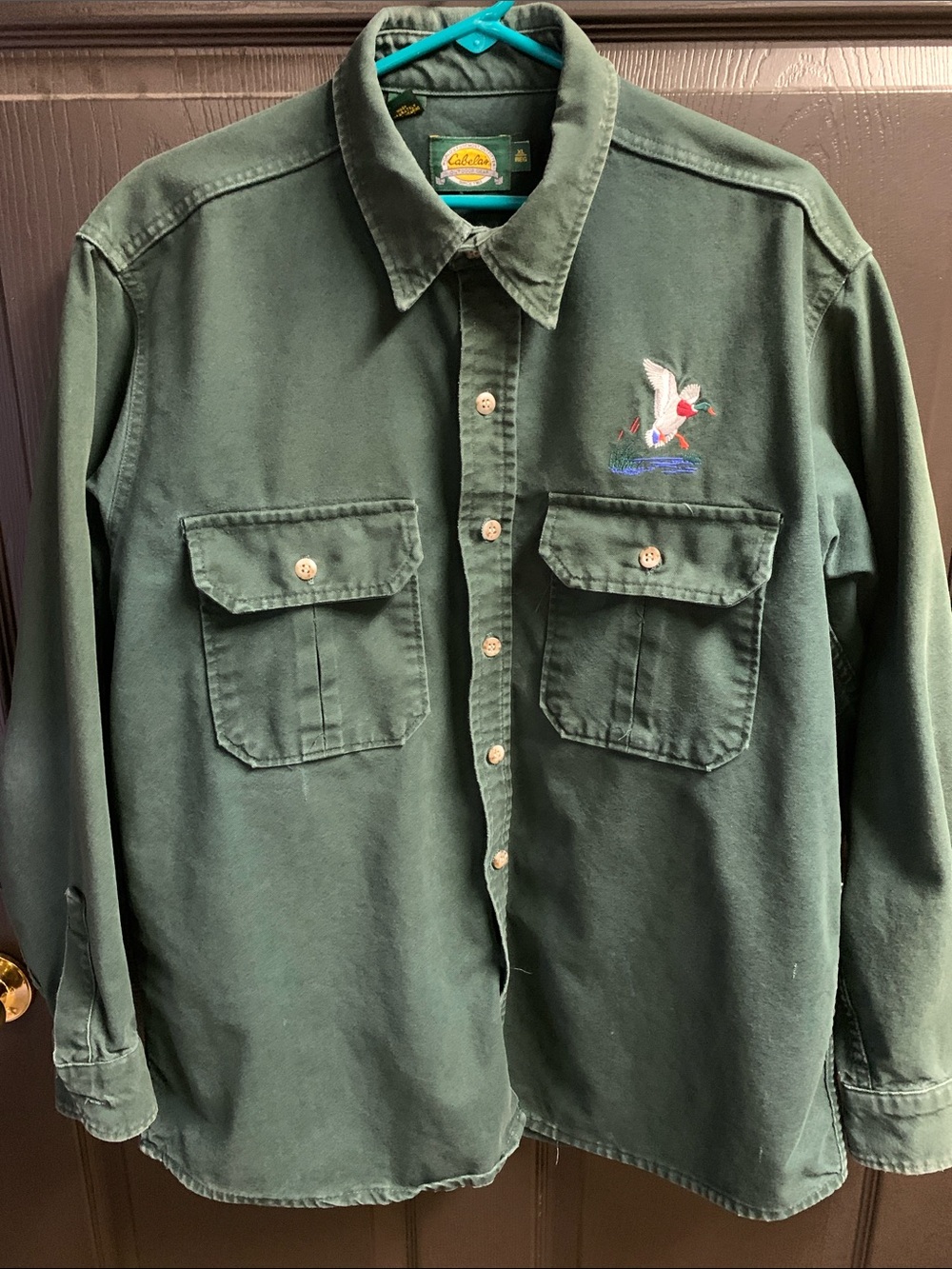 Cabela's Dark Green Long-Sleeve Button Shirt with Duck Embroidery